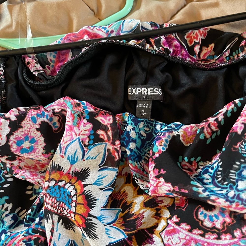 Express bright paisley and black dress sheer